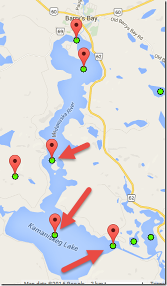Kamaniskeg Lake Water Testing Locations